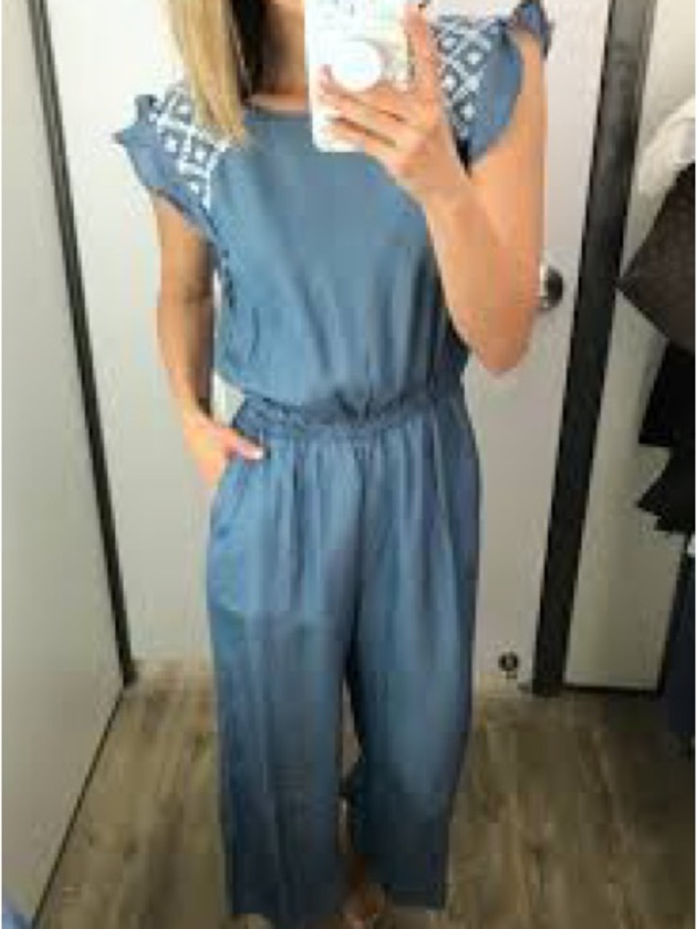 Old Navy Light Blue Denim-Style Wide-Leg Jumpsuit